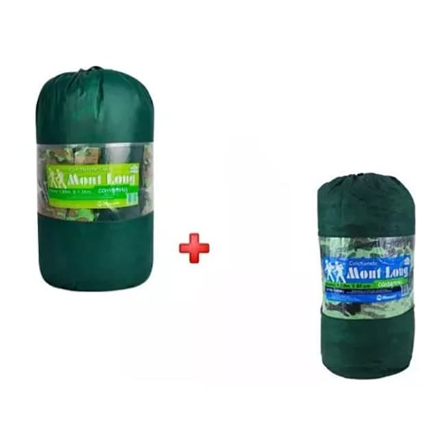 Kit Colchonetes Camping Casal + Solteiro Verde Camuflado
