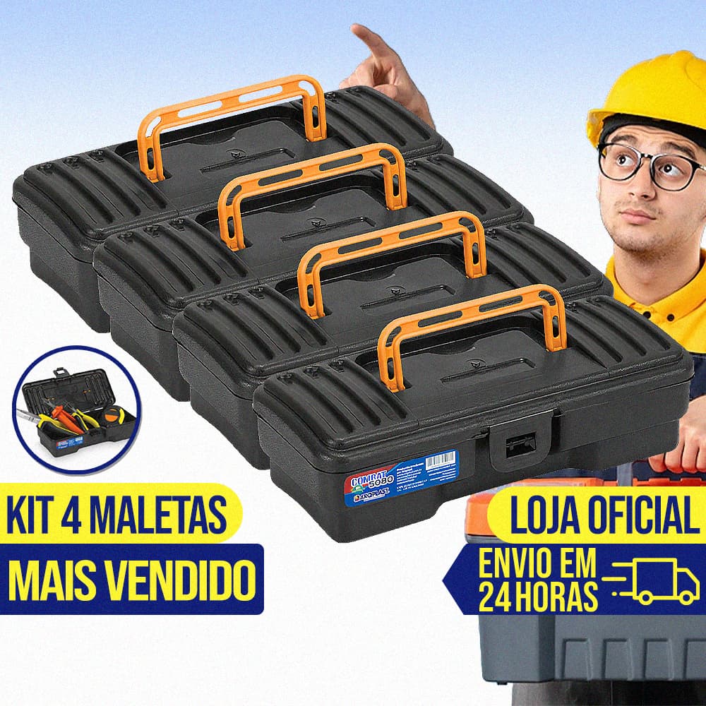 Kit 4 Maleta Caixa de Ferramentas Plástica Grande Completa Organizadora Resistente Eletricistas Pesca Durável