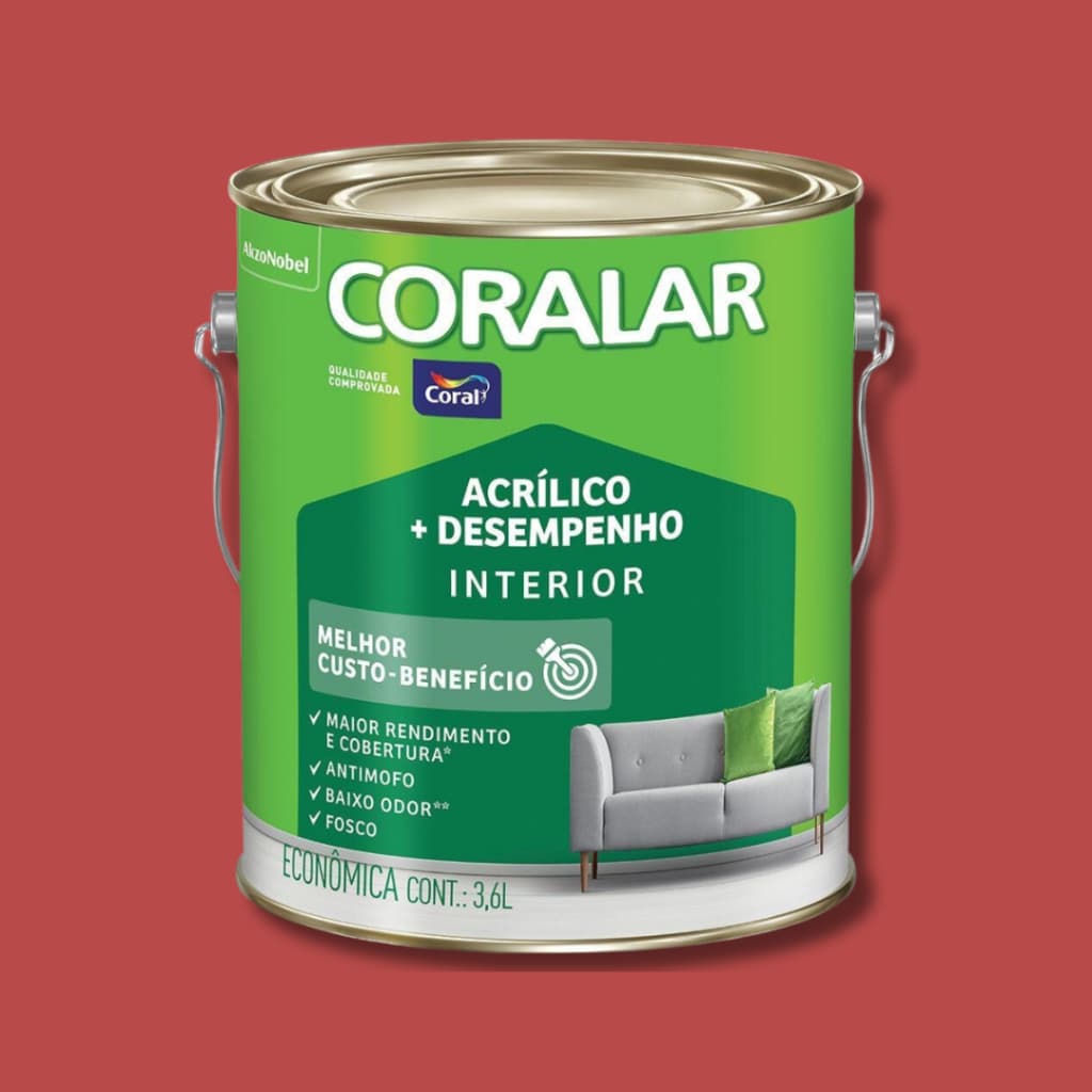 Tinta Coral Coralar + Desempenho Acrilico Antimofo 3,6L Vermelho Rubi
