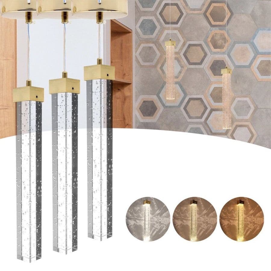 Luminária Pendente Cristal Quadrado Bolhas 30 cm Bubbles Led 3 cores Branco Quente Neutro Frio