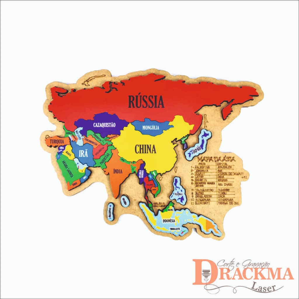 Mapa da Ásia Quebra-Cabeça, Educativo, Países e Capitais