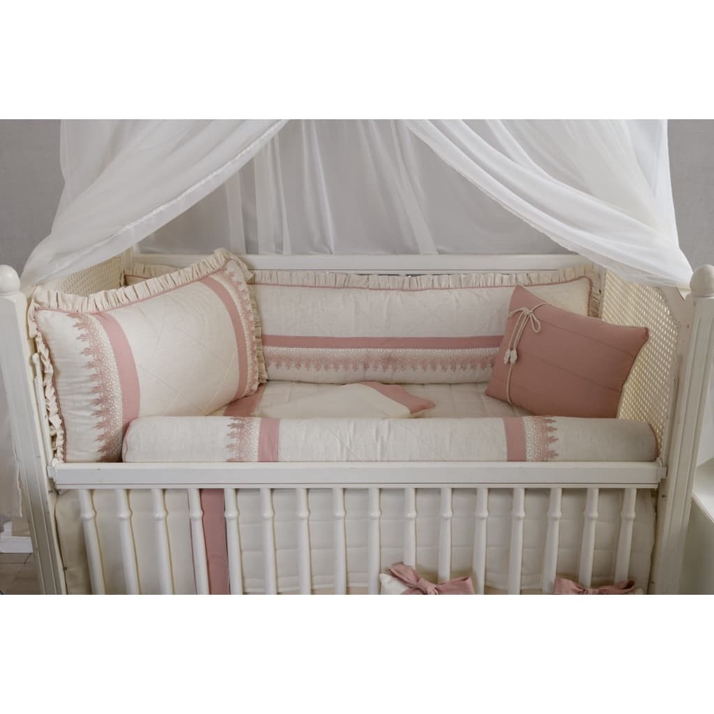 Kit Berço Americano Rolo Menina Mirela Rose com Linho 10 Peças Algodão