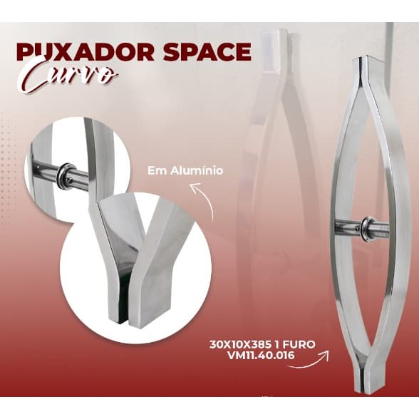 Puxador  Duplo Barra Chata Curvado 1 Ponto Space- Facil Instalação