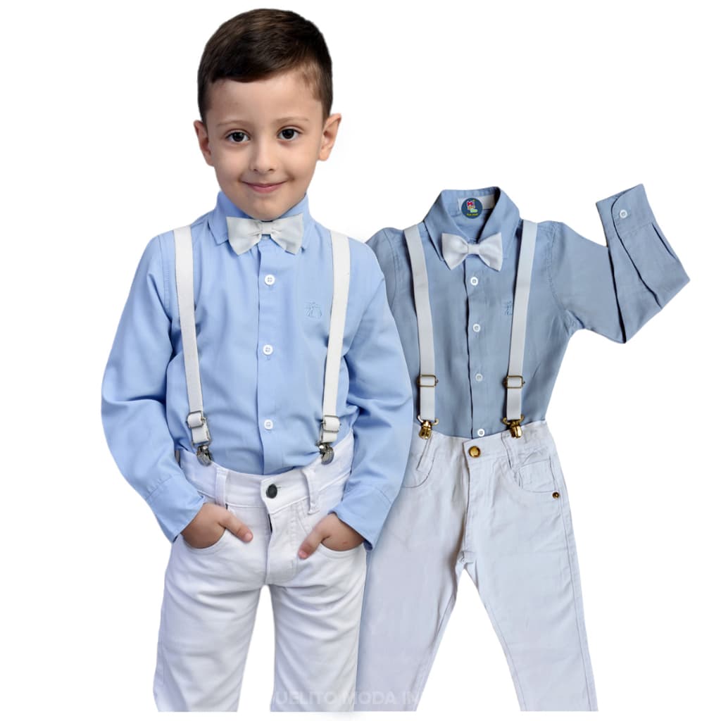 Roupa Social Infantil Bebe Festa Social Camisa + Calça + Kit Gravata E Suspensório Diferentes Cores