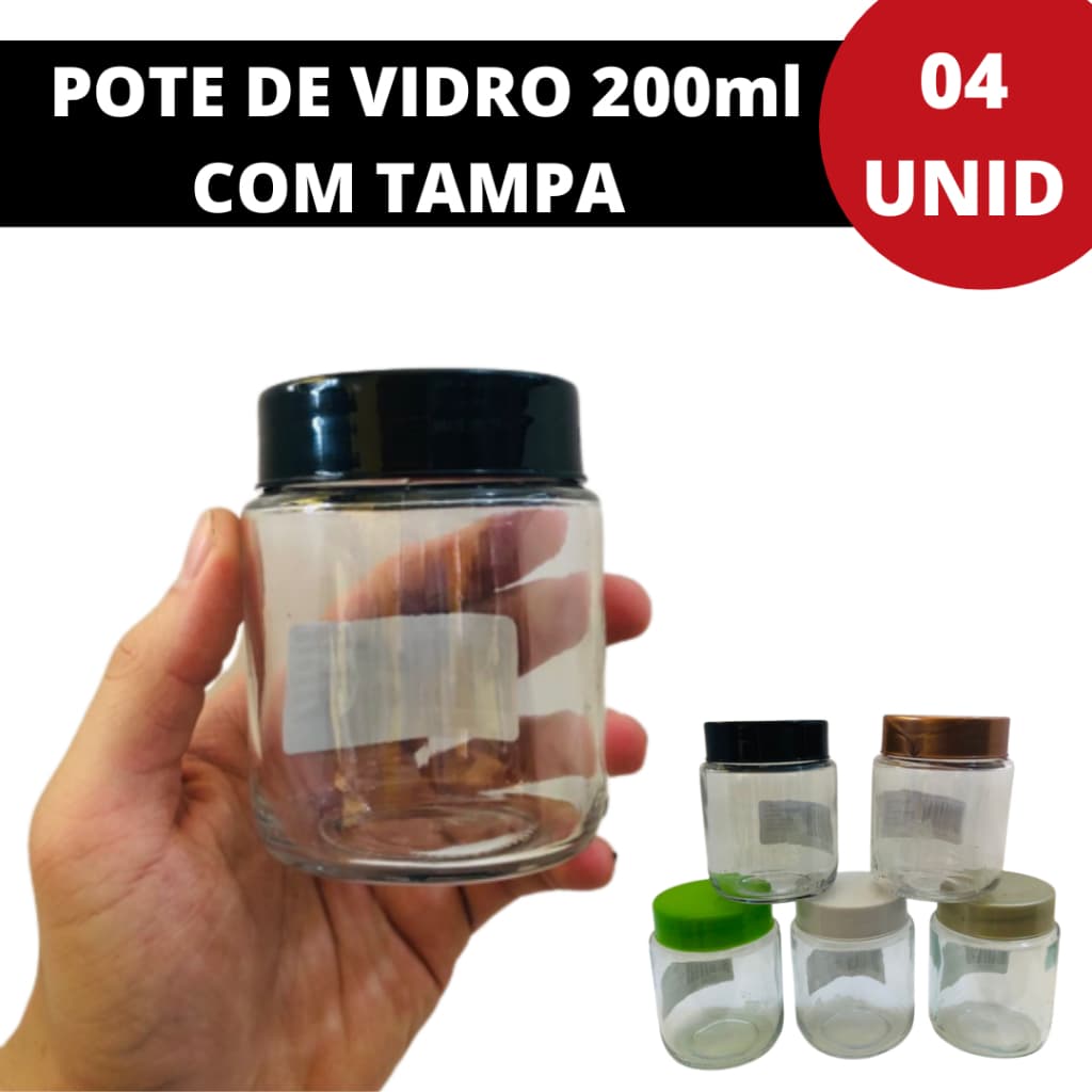 Pote de Vidro Mini 200ml Com Tampa para Temperos, Especiarias, Chás, Geleias