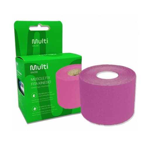 Fita Kinesio Tape 5cm x 5mt Bandagem Elástica Cor Rosa Multilaser