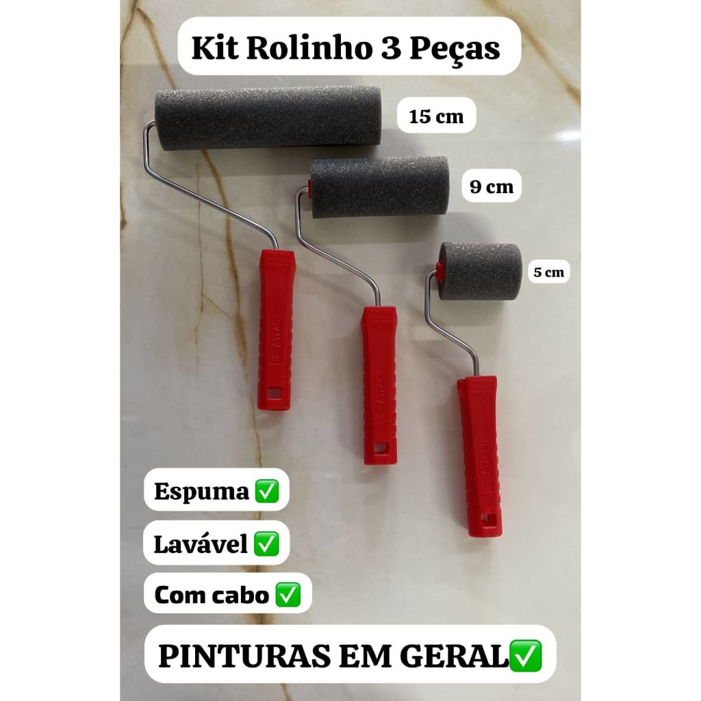 Kit De Pintura Rolinho De 5 cm 9 cm 15  Vendido Separadamente ou no Kit 3 Peças