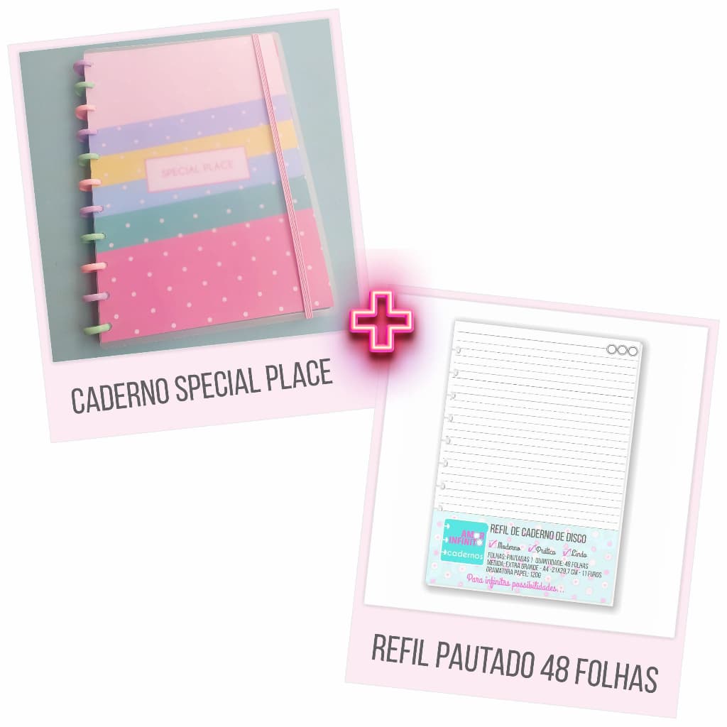 Kit Caderno Colegial  de 10 Matérias Special Place Color + Refil de Caderno Colegial Pautado