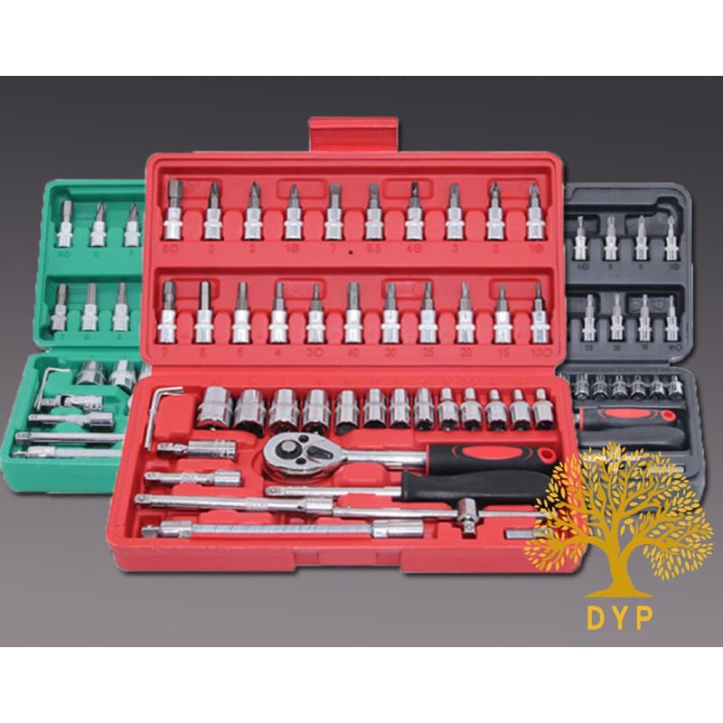 Kit Jogo De Ferramentas De Aço Maleta Ferramentas Kit Chaves Jogo Catraca Reversível Soquetes 46 Peças-Envio Imediato