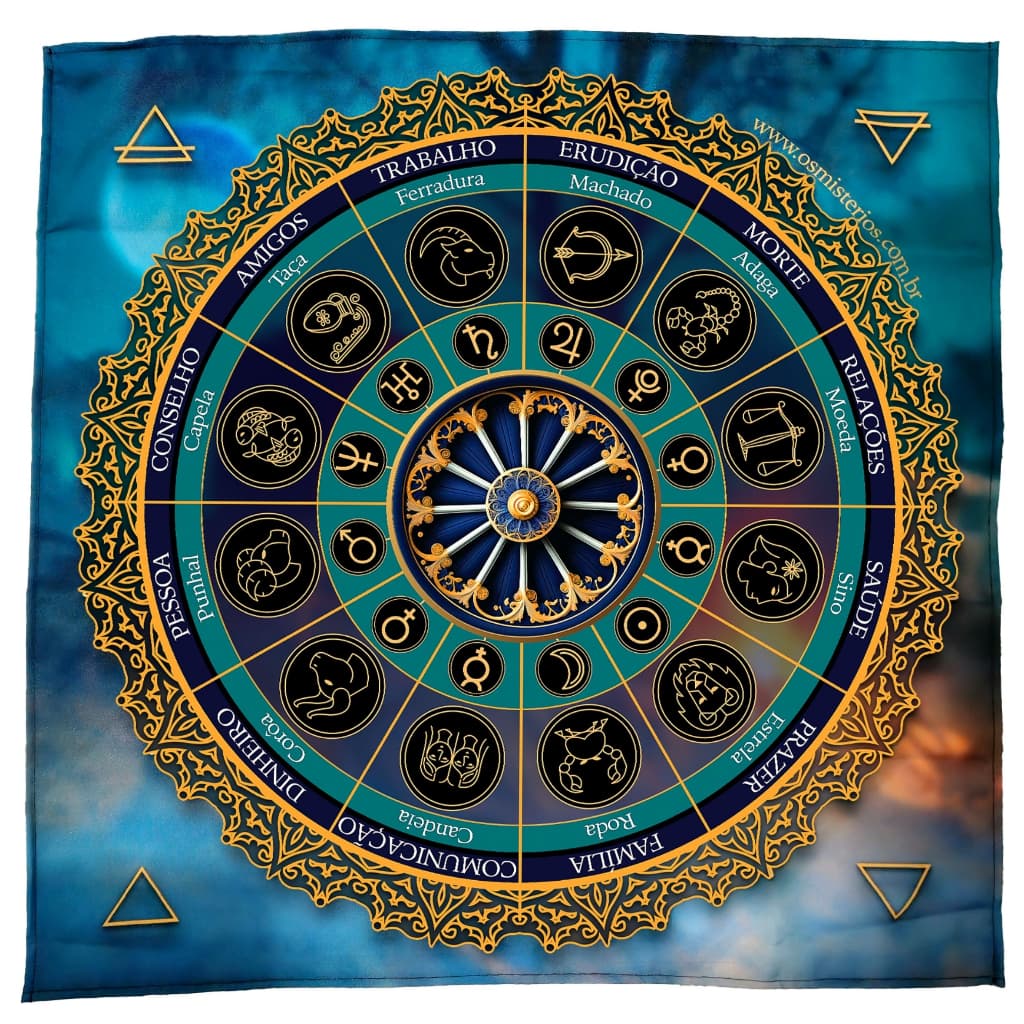 Toalha para Tarot / Baralho Cigano / Roda Cigana Mandala Astrológica Impressão Digital Alta Qualidade