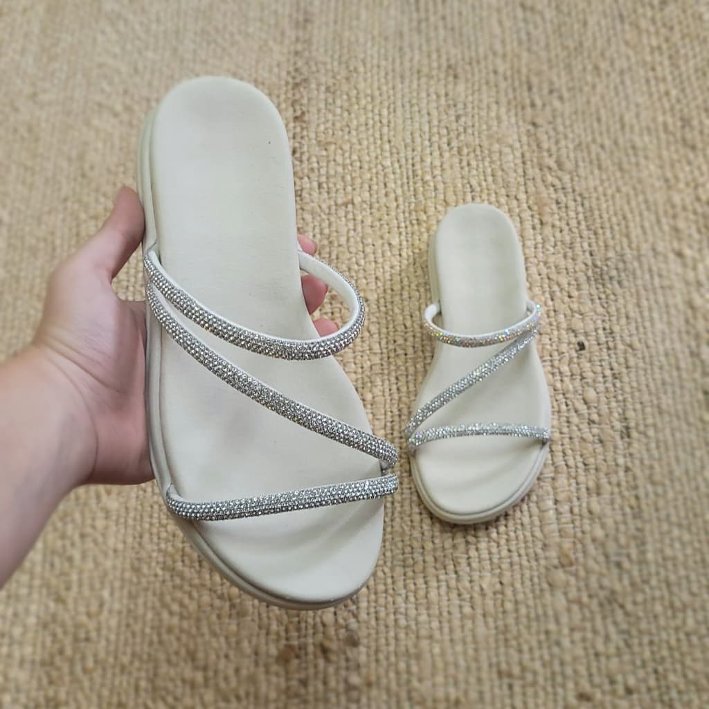 Sandália Papete Birken Glitter Rasteirinha Feminina Brilho Chinelo Confortável