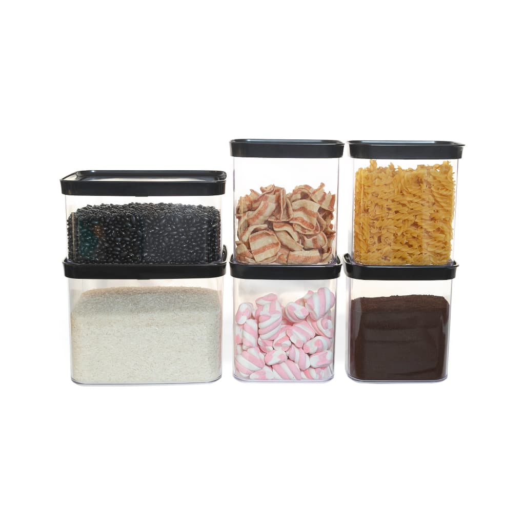 Conjunto 6 Potes Herméticos Anti Impacto Preto