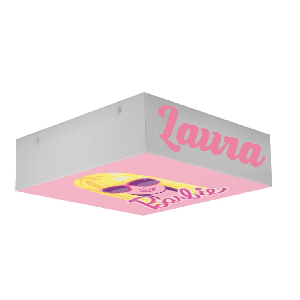 Luminária Lustre Plafon 30X30 Barbie para quarto de Criança personalizado com Nome Menina infantil