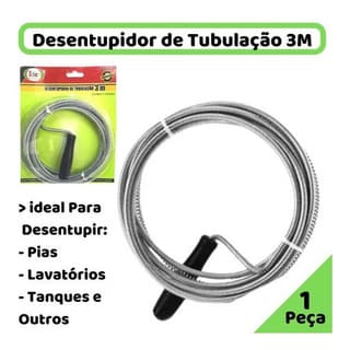 Desentupidor Tubulação Manual Flexível Aço Cano Ralo 3m Pia Banheiro Cozinha Ralo Mola