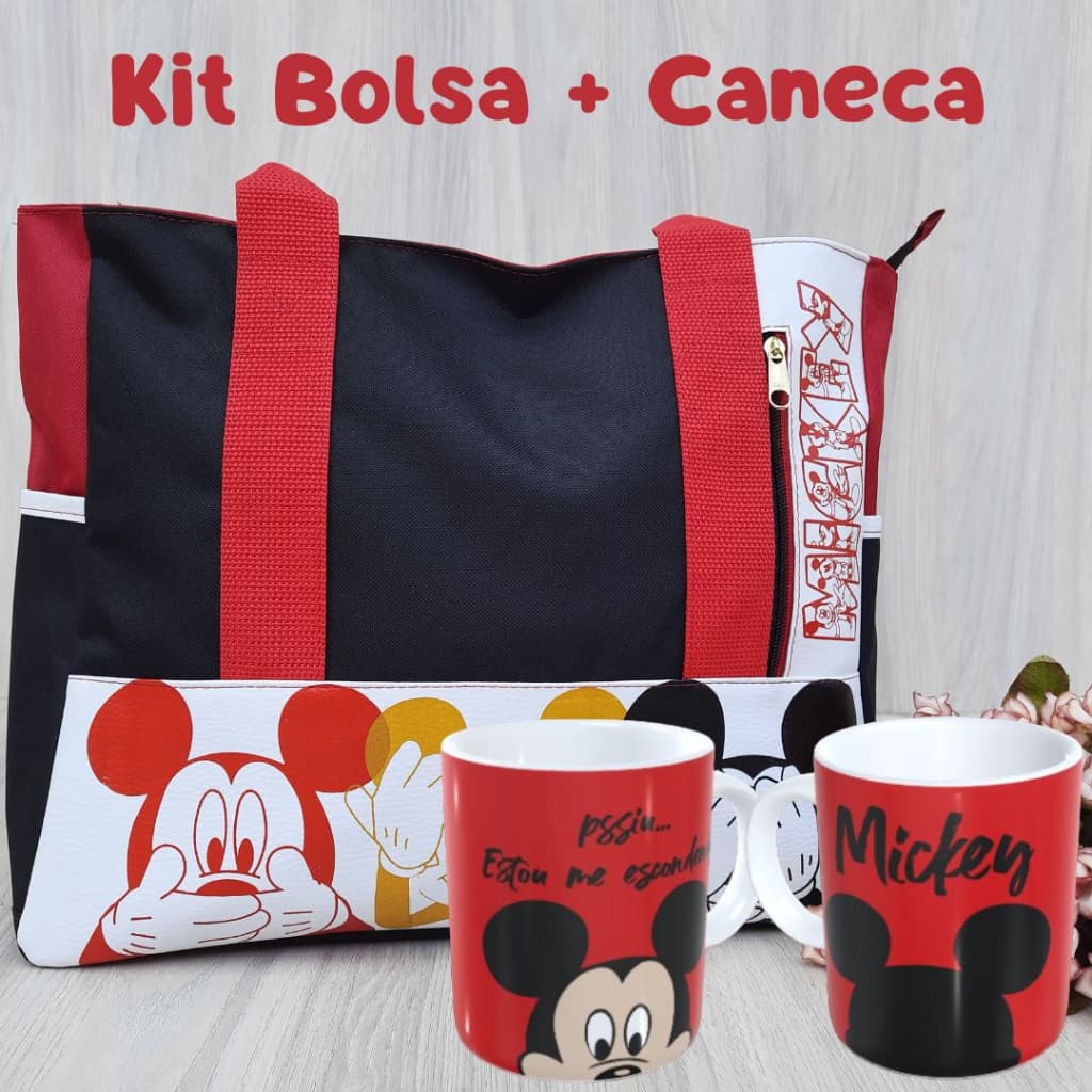 Kit Bolsa + Caneca Minnie ou Mickey Vários Modelos Super promoção