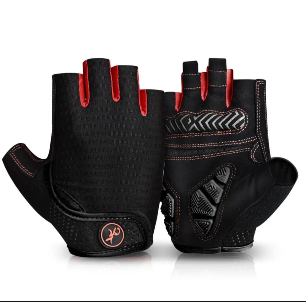 Luva de Ciclismo Academia Meio Dedo Respiráveis, Almofadas de 5mm, Anti-Slip Preto Vermelho