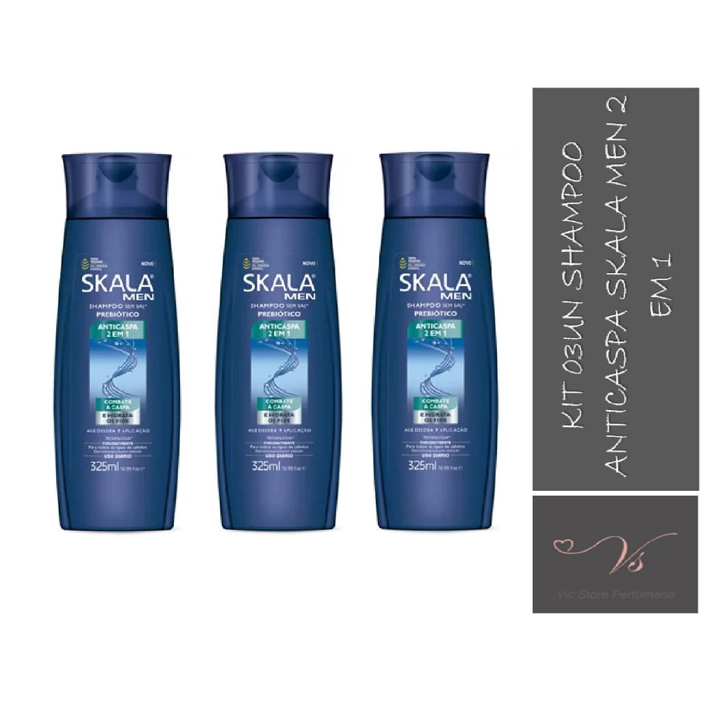 Kit c/ 03un Shampoo Skala Men Anticaspa 2 em 1 Prebiótico 325ml