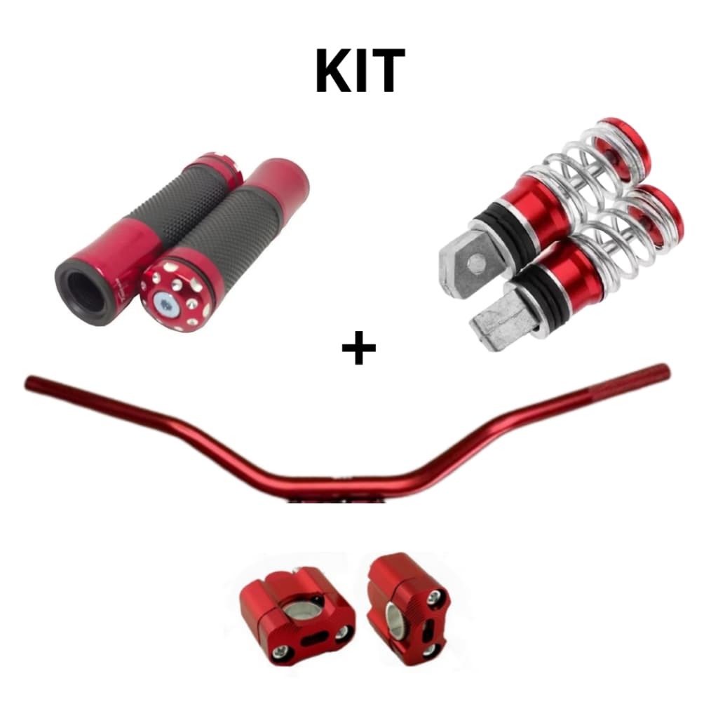Guidão Esportivo Moto Universal + Alongador De Guidom 26MM + Manopla Punho Esportiva De Alumínio + Pedaleira Mola Honda,
