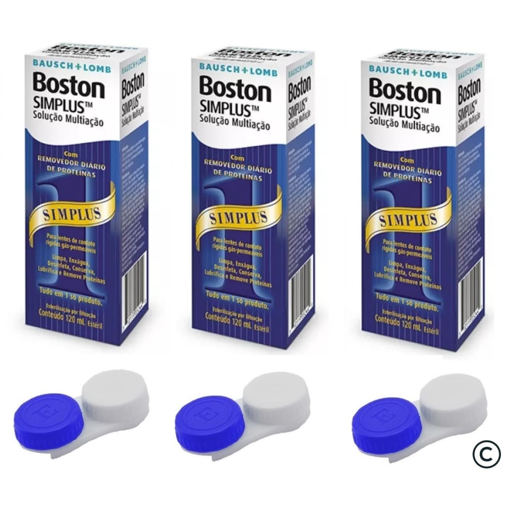 3 Boston Simplus 120ml Solução Multiação Para Lentes de contato Rígidas+ 3 Estojos