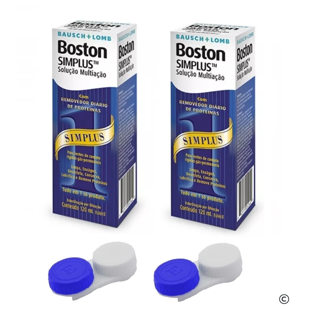 2 Boston Simplus + 2 Estojos / Solução de limpeza para lentes rígidas