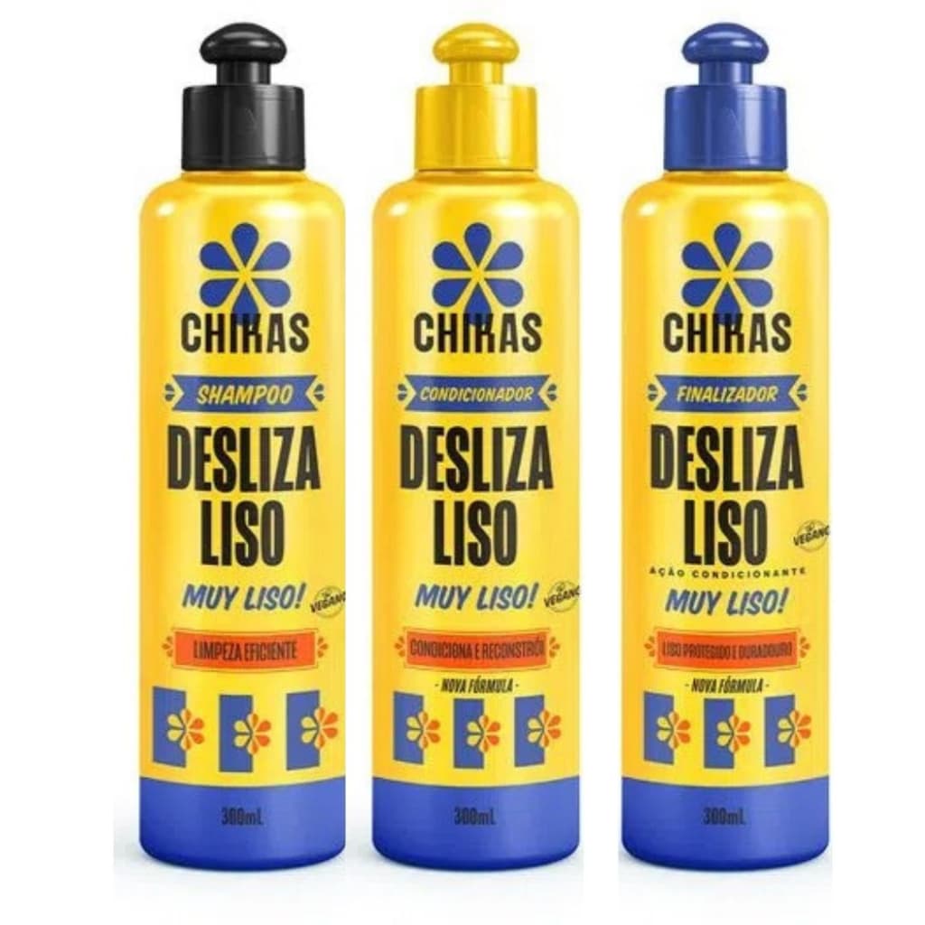 Kit Desliza Liso Shampoo + Condicionador + Finalizador Termoprotetor 300ml cada Chikas Cosmeticos