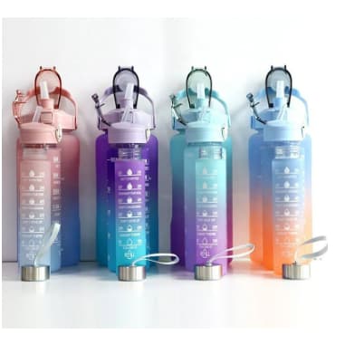 KITda Garrafa de Água Squeeze Motivacional Com Adesivos 300ML+900ML+2000ML