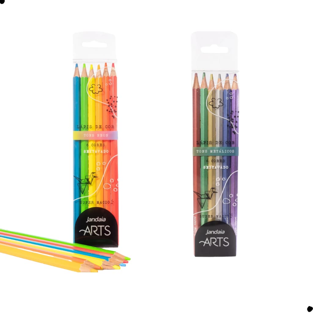 Lápis De Cor Tons Neon + Metálico 6  -Jandaia