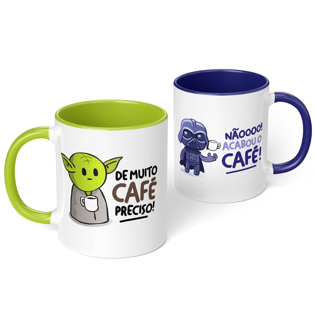 Kit 2 Canecas xícara Baby Yoda Darth Vader Star Wars acabou o café preciso presente cerâmica porcelana