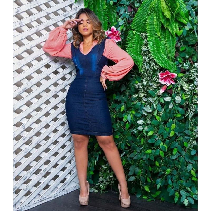 VESTIDO JARDINEIRA JEANS C/ ELASTANO CAIMENTO PERFEITO!!!