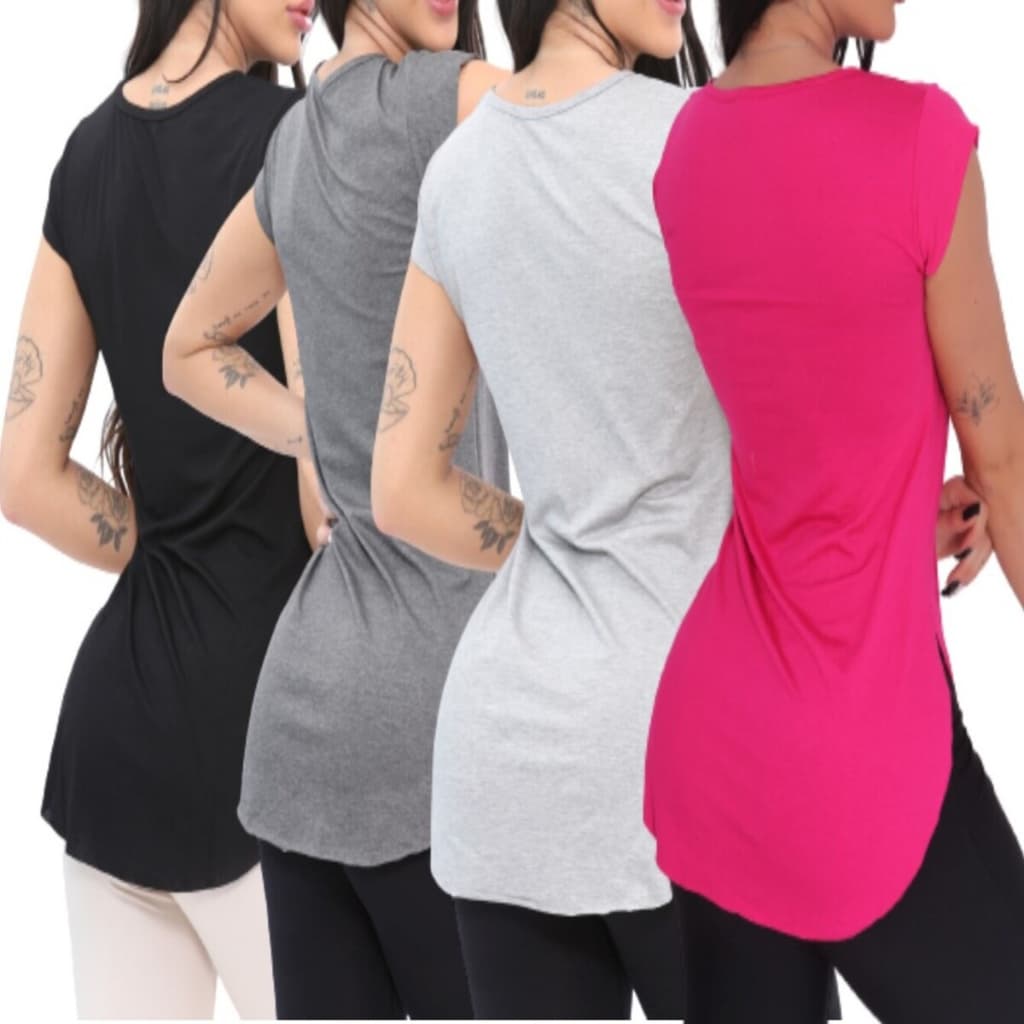 Kit 4 Blusas Femininas Long Tapa Bumbum Academia Fitness Viscolycra Yoga Treino Ginástica Caminhada
