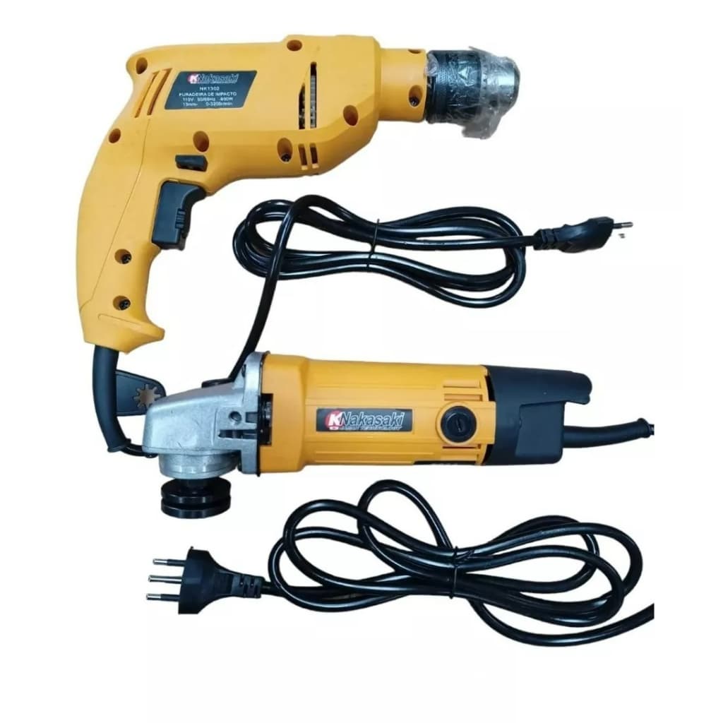 KIT Furadeira de Impacto e Parafusadeira 800W + Lixadeira/Esmerilhadeira Angular Com Maleta NK