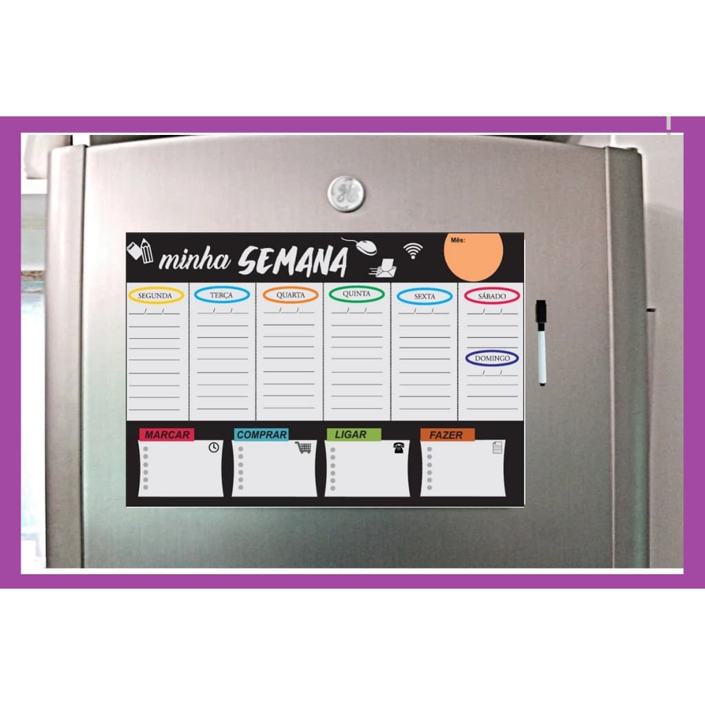 Lousa Magnetica Planner Semanal Geladeira A4 Quadro De Rotina Organizador Com Caneta