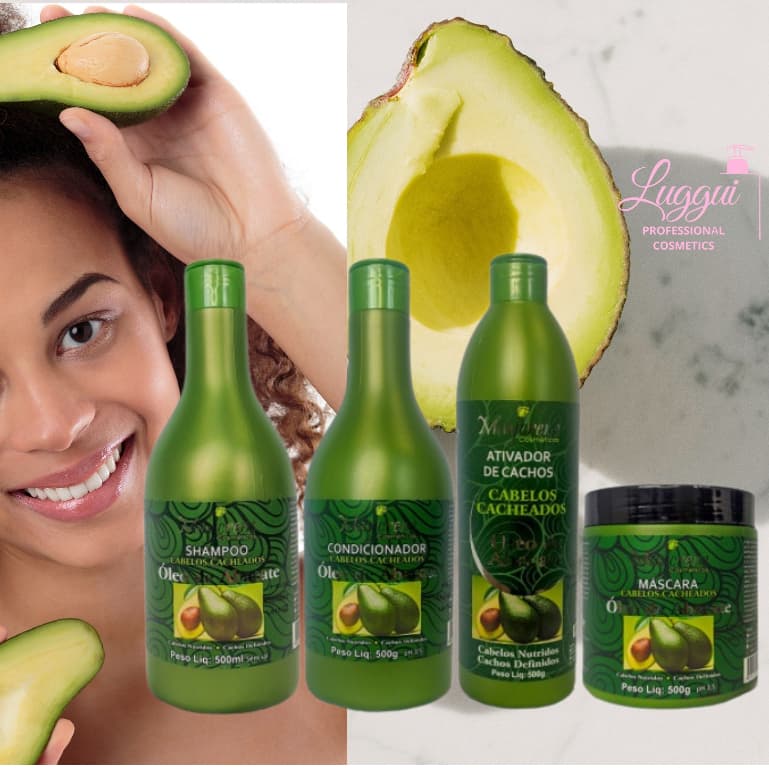 Kit Cabelos Cacheados Óleo de Abacate Maycrene 4x500ml ( Shampoo + Condicionador + Máscara e Ativador de Cachos)