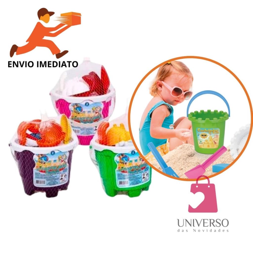Brinquedo Balde Baldinho De Praia Infantil C/ Pá Garfo Kit Com  8 Peças