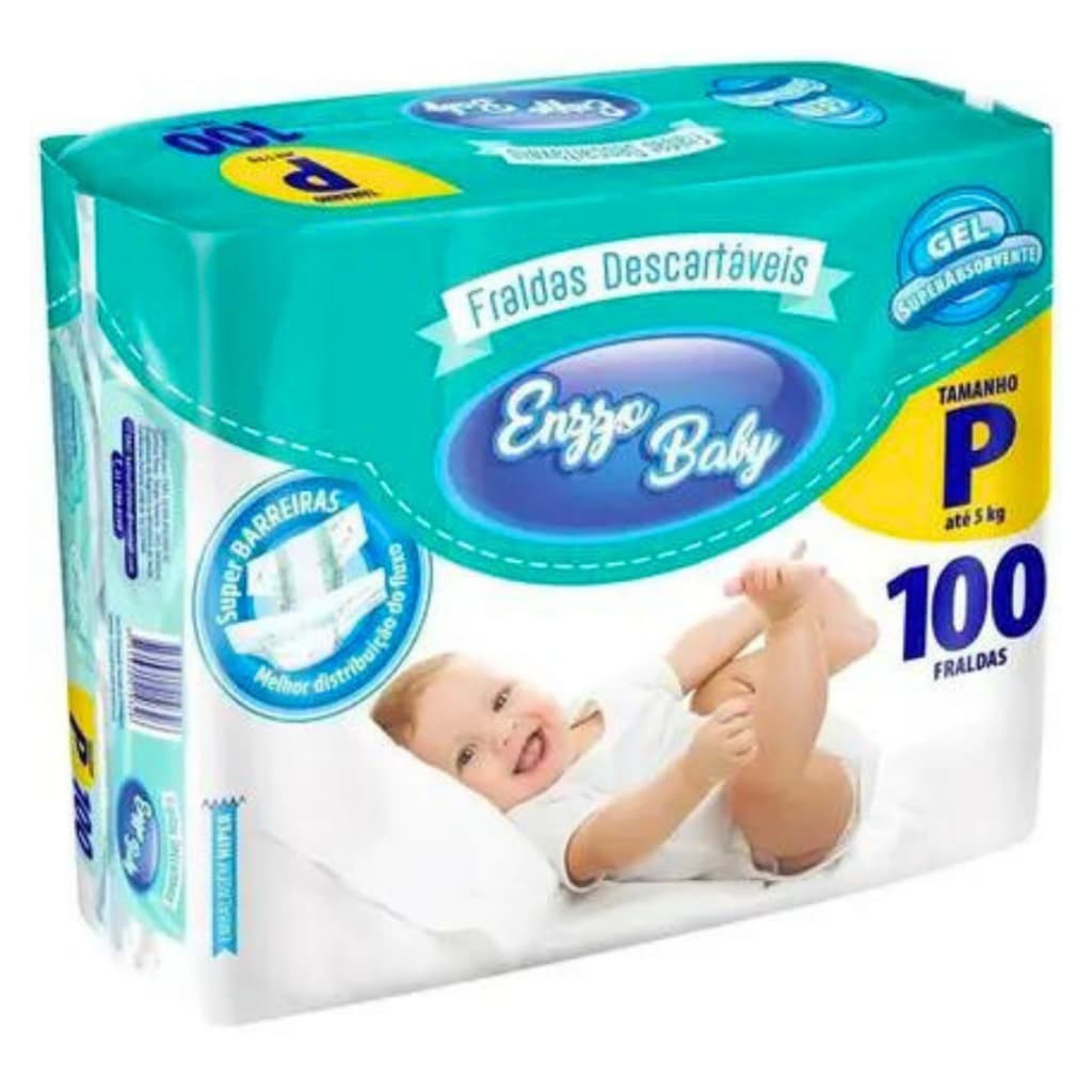 Pacotão Fralda Infantil Enzzo Baby P 100 unid - Alta Absorção e Conforto