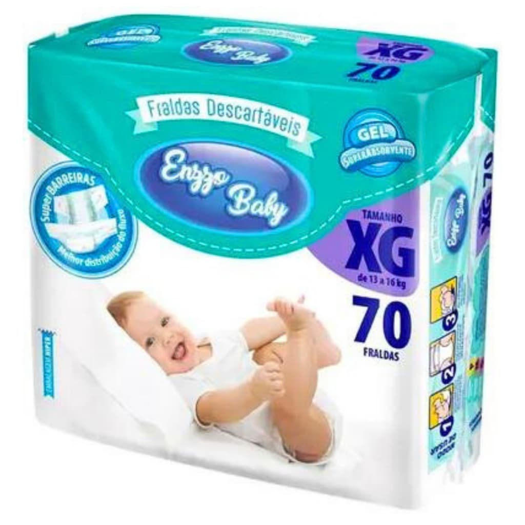 Fralda Enzzo Baby Tamanho XG - Pacote Híper 70 Unidades - Alta Absorção