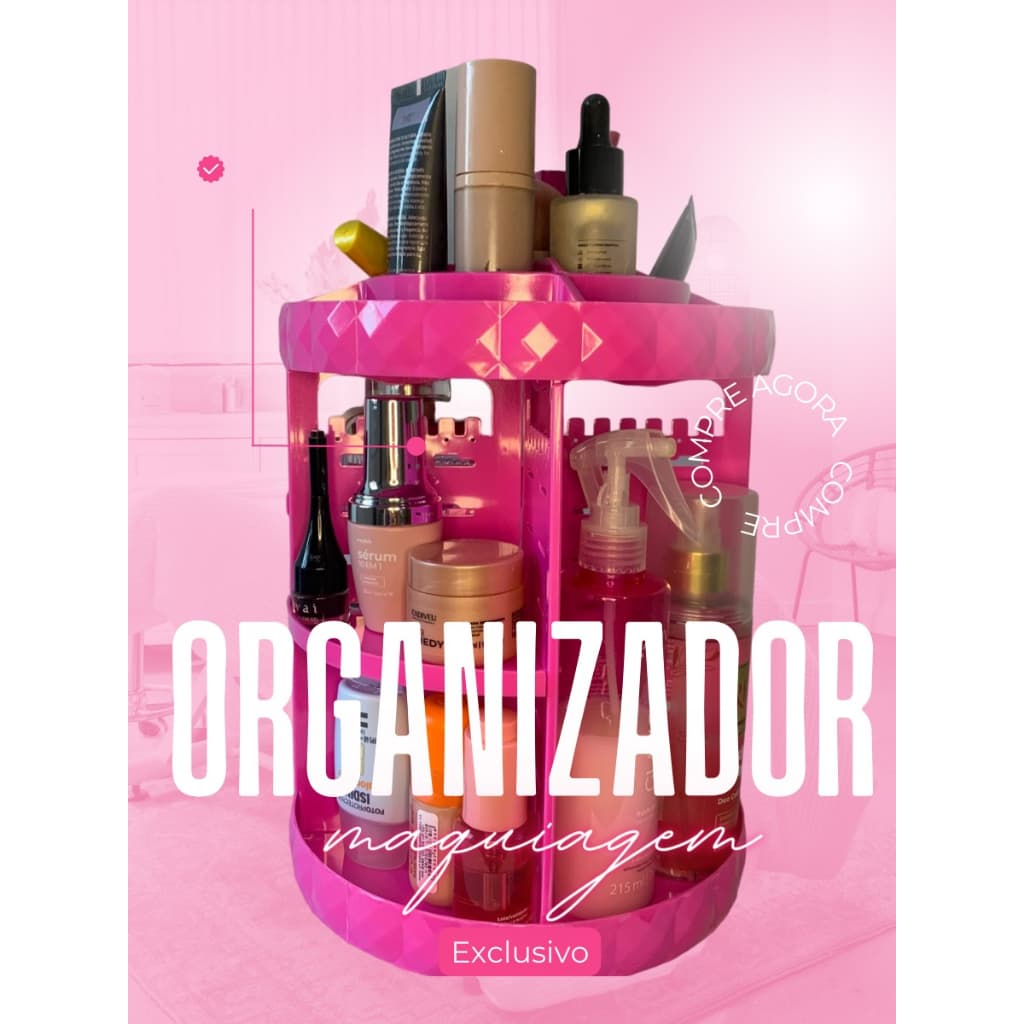 Organizador de Maquiagem Cosméticos Diamante 3D Giratório 360 Rosa - Original
