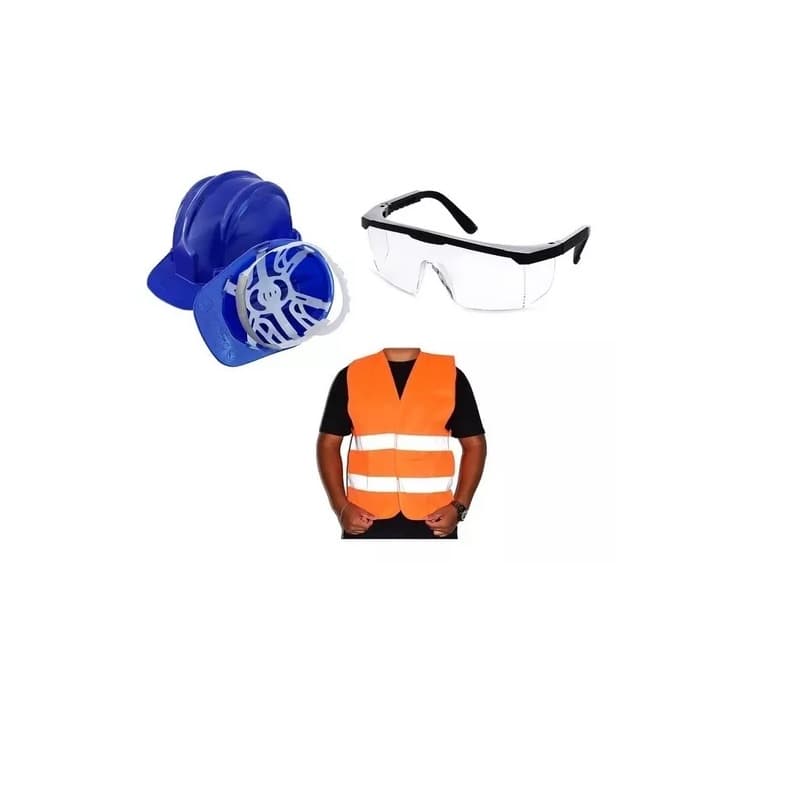 Kit Obras Construção Epi Capacete de Segurança + Óculos De proteção + Colete Refletivo Laranja