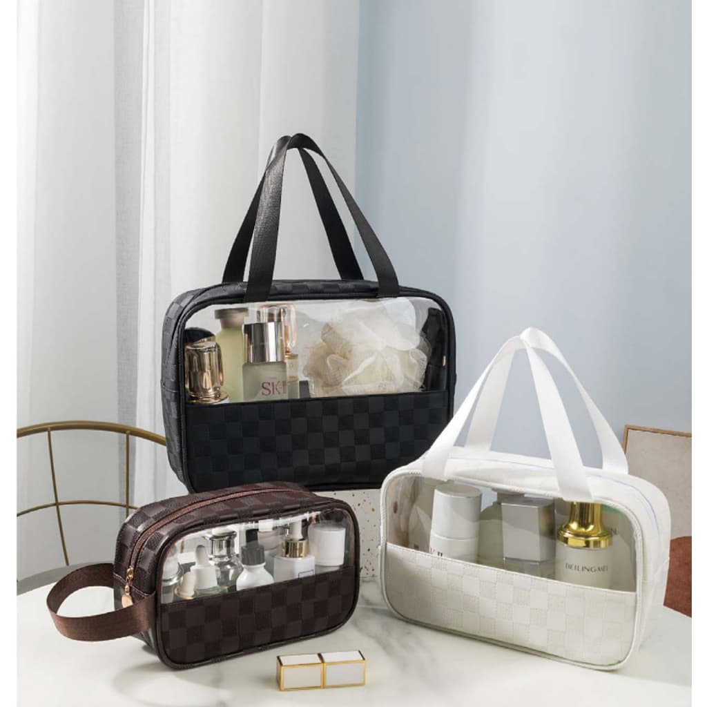 Necessaire Bolsa Feminina Masculino Xadrez Transparente Organizador Maquiagem Cosméticos Viagem