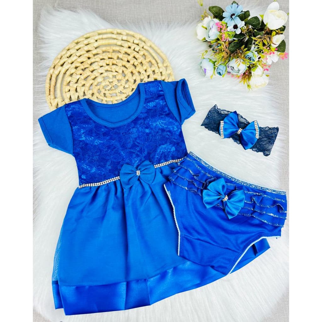 Vestido de Festa Infantil + Calcinha Bunda Rica + Faixa de Cabelo