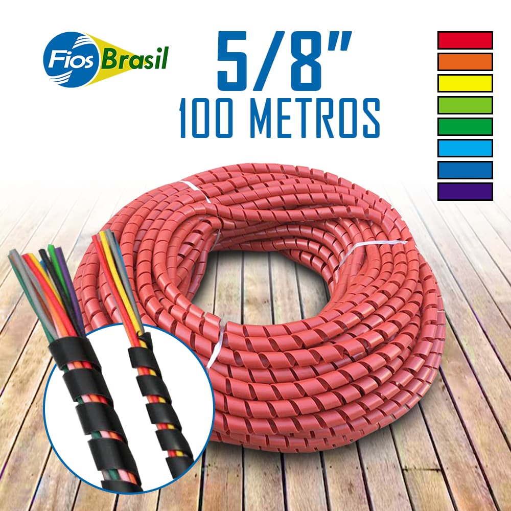 Tubo Espiral 5/8 | 15,88mm | Organizador De Fios e Cabos | 100M | Várias cores c/ NF-e