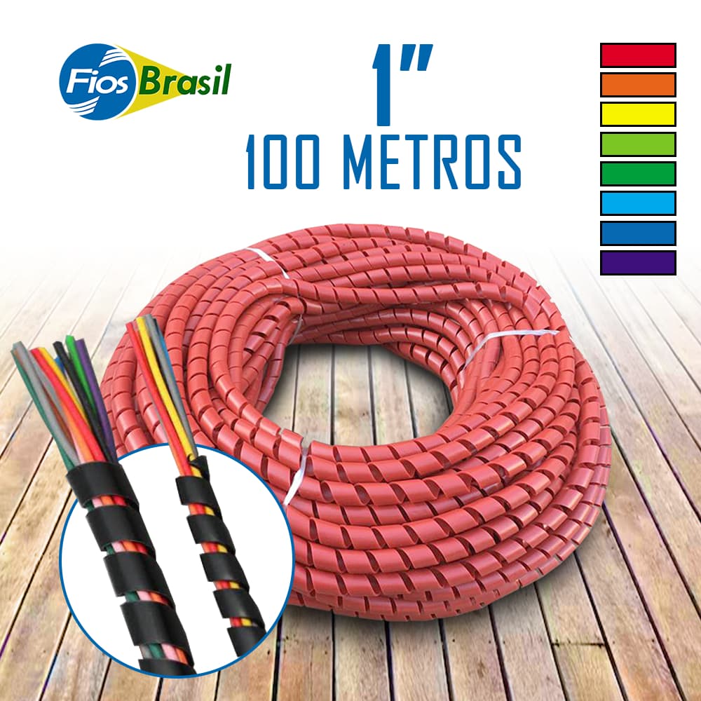 Tubo Espiral 1" | 25,4mm | Organizador De Fios e Cabos | 50M | Várias cores c/ NF-e