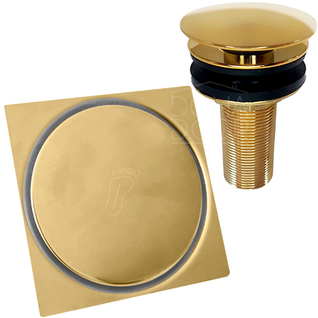 Ralo Click 10x10 Dourado Inox E Valvula Dourada Ralo De Pia 7/8 Kit Banheiro Luxo Ralo 10cm