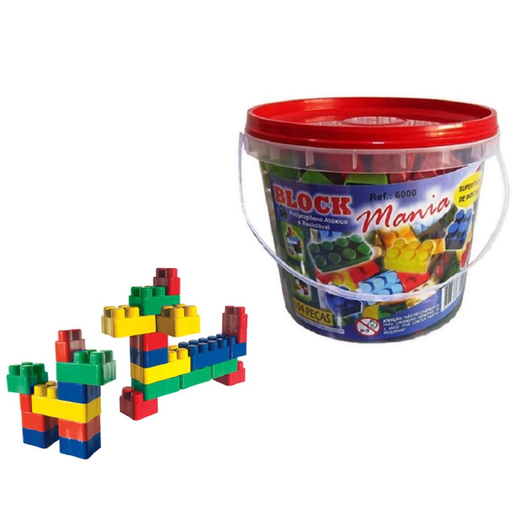Baldinho Com 104 Peças Montar Blocos De Montar Encaixar Educativo Estilo Lego Balde Criatividade Quantidade de Peças 104