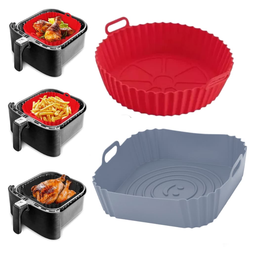 Kit 02 Formas de Silicone Quadrada e Redonda Assadeira Air Fryer, Forno e Fritadeira Elétrica