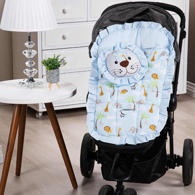 Capa De Carrinho Safari Azul Bichinhos Animais