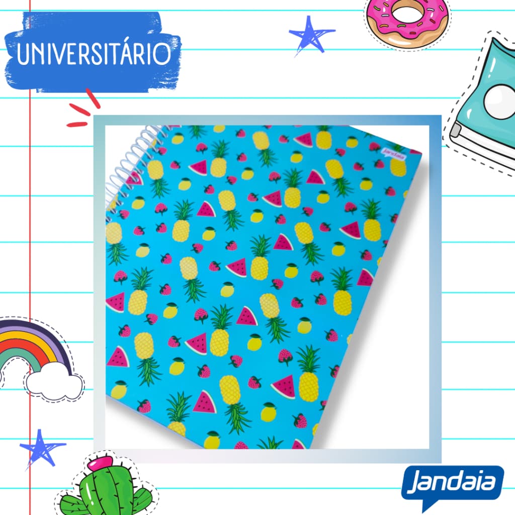 Caderno 10 matérias Universitário Grande Espiral Capa Dura Feminino ENVIO RÁPIDO! Fofo Frutas Comidinhas Colorido