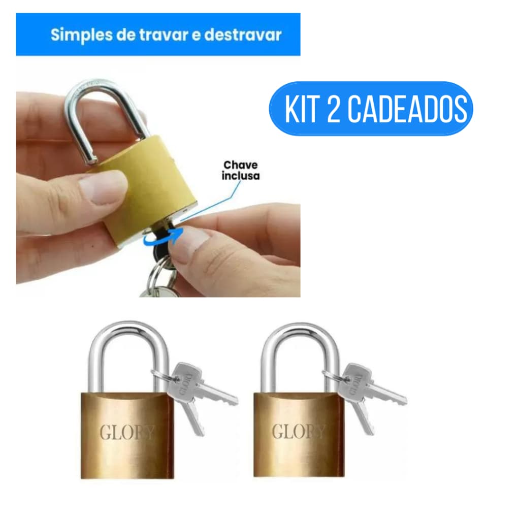 Kit 2 Cadeados Aço P/ Malas, Armários, Gavetas, Janelas, Vestiário  25MM Envio Imediato