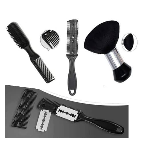 Kit Barbeiro profissional, Espanador Bolinha +Pente Navalha +Escovinha 2 em 1.