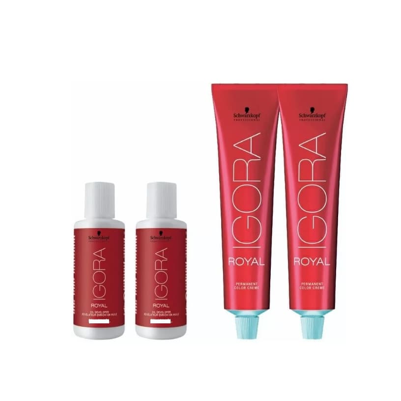 Kit Schwarzkopf Igora Royal 2 tintas 8-77 Louro Medio Cobre Extra 60g + 2 Agua Ox 30vol 60ml